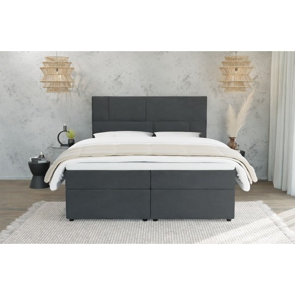 Sötétszürke ágyneműtartós boxspring ágy 200x200 cm Lola – Ropez-image-2