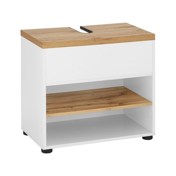 Fehér mosdó alatti szekrény tölgyfa dekorral 60x57 cm Thessa – Støraa-image-1