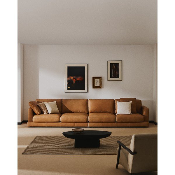 Barna bőr kanapé 390 cm Gala – Kave Home-image-1