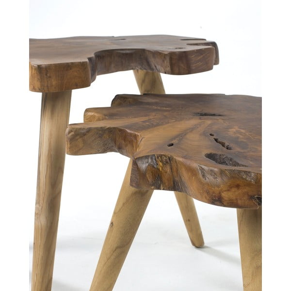 Teakfa tárolóasztal szett 2 db-os 50x60 cm Hattie – Kave Home-image-2