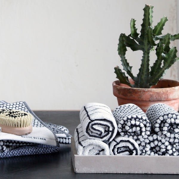 Fekete-fehér pamut törölköző szett 2 db-os 40x60 cm Grid – Mette Ditmer Denmark-image-2