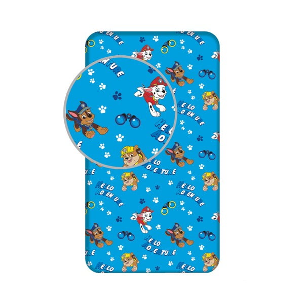 Kék gumis egyszemélyes pamut gyerek lepedő 90x200 cm Paw Patrol – Jerry Fabrics