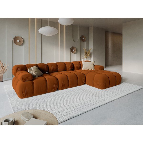 Terrakotta színű bársony moduláris sarokkanapé (jobb oldali-heverő résszel) – Micadoni -image-1