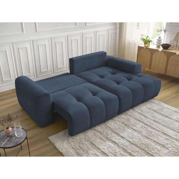 Kék zsenília kinyitható-tárolóhelyes sarokkanapé (jobb oldali-heverő résszel) Roxelane – Bobochic Paris-image-4