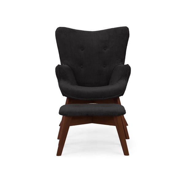 Fekete kordbársony fotel lábtartóval Niko – Ropez-image-3