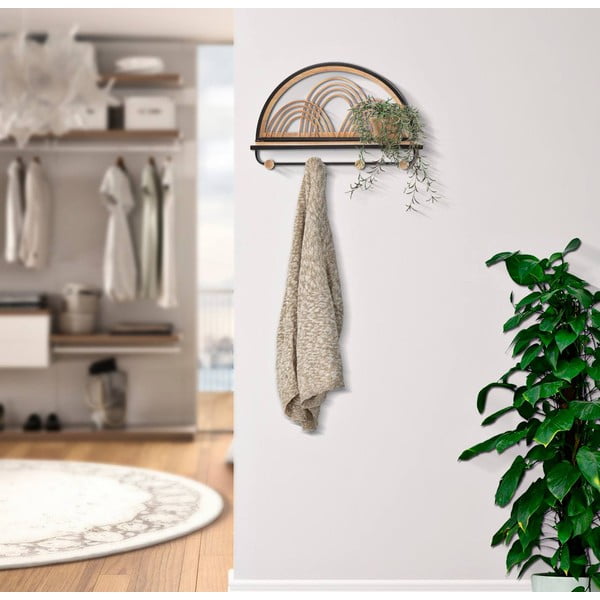 Fekete-natúr színű fém fali fogas polccal Oporto – Mauro Ferretti-image-1