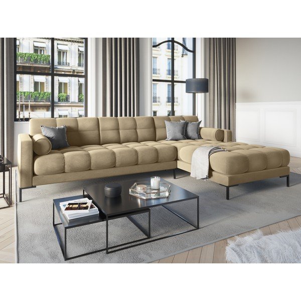 Bali bézs bársony sarokkanapé, jobb oldali - Cosmopolitan Design-image-1