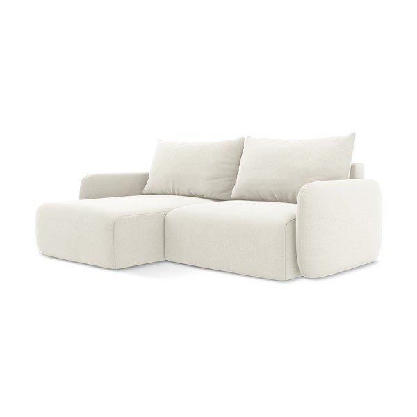 Krémszínű bársony kinyitható-tárolóhelyes sarokkanapé (bal oldali-heverő résszel) Kalena – Makamii-image-2