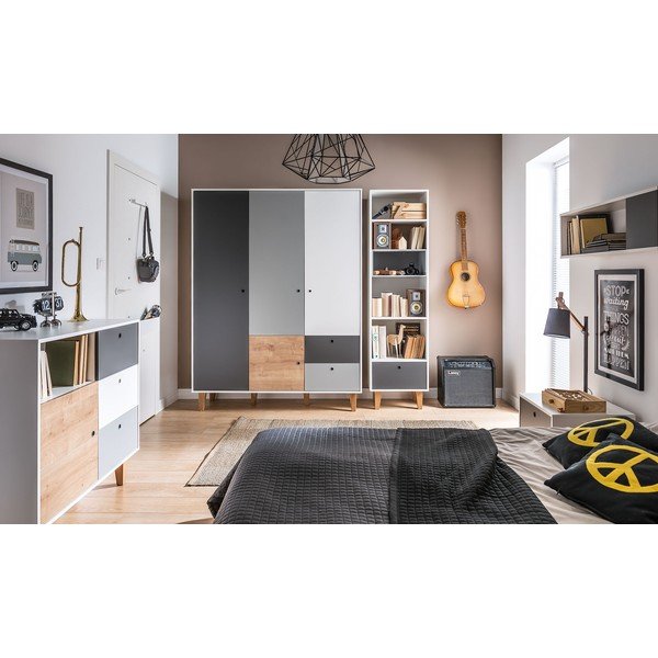 Concept fehér-szürke komód, fa elemmel - Vox-image-1