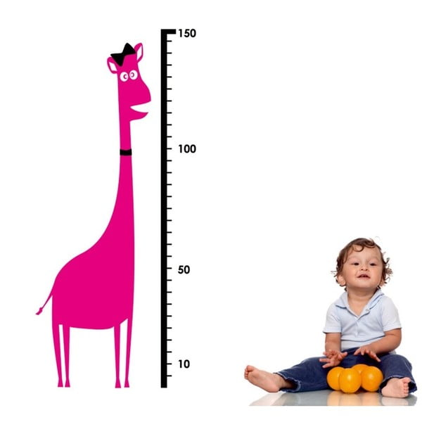 Giraphe rózsaszín falimatrica gyerekeknek magasságméréshez