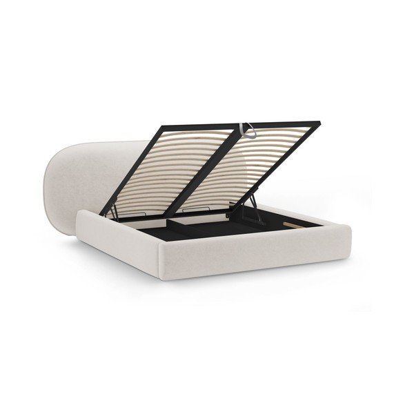 Krémszínű kárpitozott ágyneműtartós franciaágy ágyráccsal 200x200 cm Ovalo – Micadoni -image-2