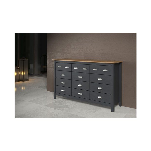 Jade antracitszürke 12 fiókos komód tömör borovi fenyőből - Marckeric-image-4