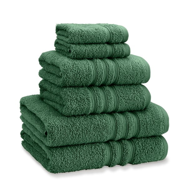 Sötétzöld frottír pamut törölköző és fürdőlepedő készlet 6 db-os Zero Twist – Catherine Lansfield