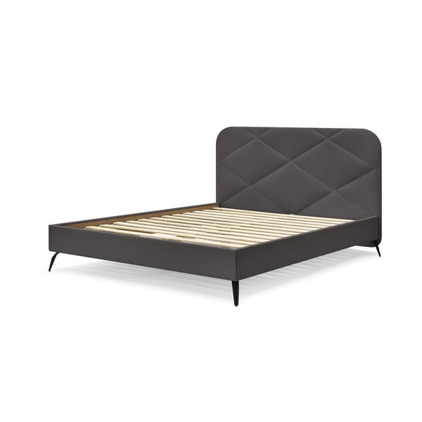 Sötétszürke kárpitozott franciaágy ágyráccsal 140x190 cm Prune – Bobochic Paris-image-4