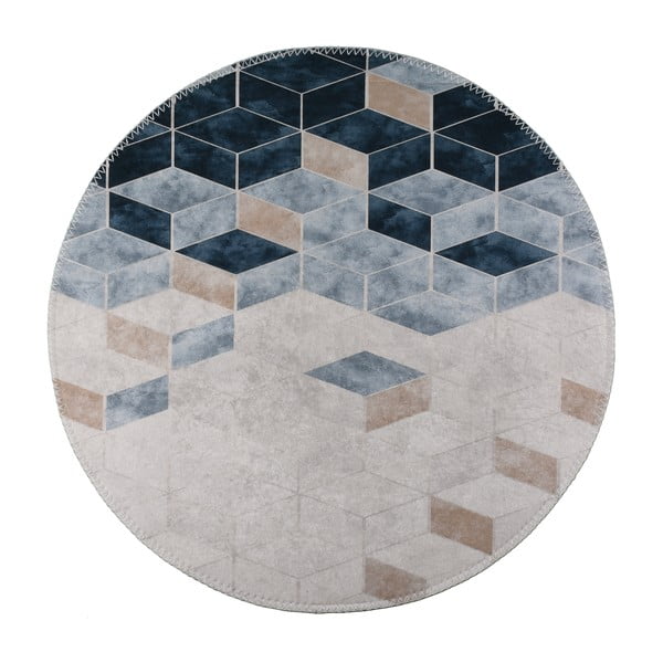 Fehér-kék mosható kerek szőnyeg ø 80 cm – Vitaus