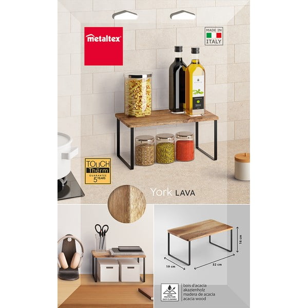 Matt fekete-natúr színű fa kiegészítő polc 32x19 cm York – Metaltex-image-3