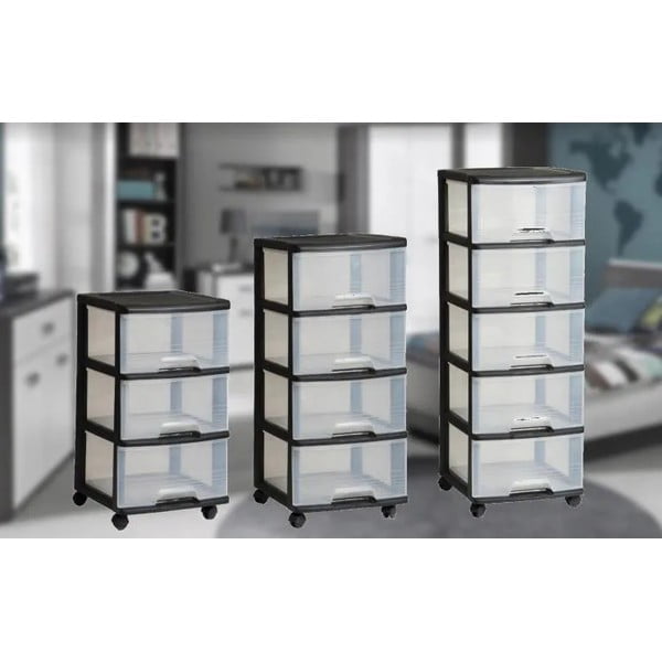 Fekete-átlátszó műanyag gurulós polcos állvány 37x61 cm – Curver-image-2