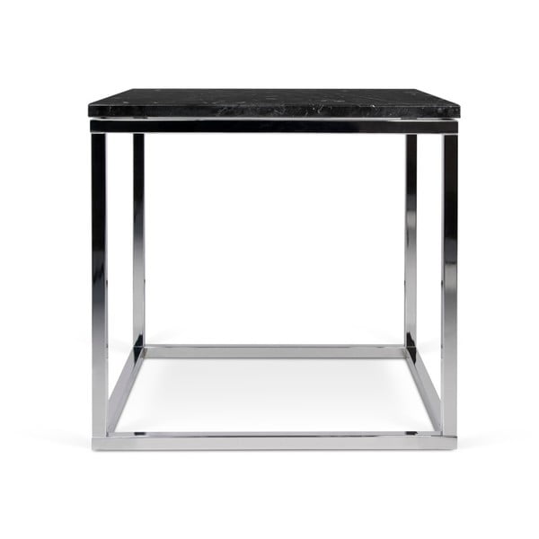 Prairie dohányzóasztal krómozott lábakkal és fekete márvány asztallappal, 50 x 50 cm - TemaHome