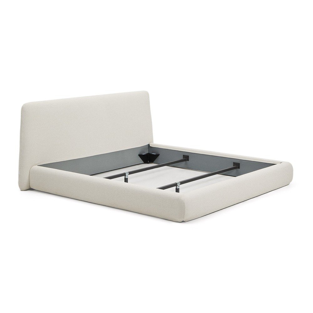 Bézs kárpitozott franciaágy ágyrács nélkül 180x200 cm Martina  Kave Home