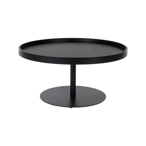 Fekete kerek dohányzóasztal tölgyfa dekoros asztallappal ø 70 cm Yuri L – White Label