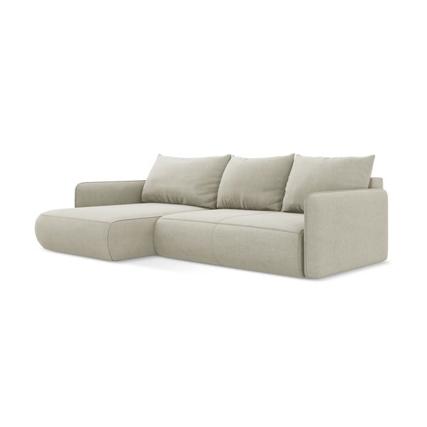 Krémszínű kinyitható-tárolóhelyes sarokkanapé (bal oldali) Nanea – Makamii-image-3