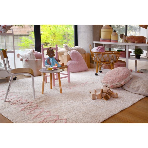 Rózsaszín-krémszínű mosható kézi szövésű pamut szőnyeg 170x240 cm Atlas Natural – Lorena Canals-image-1