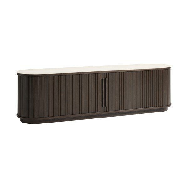 Sötét natúr színű TV-állvány kerámia asztallappal 180x50x40 cm Enna – Unique Furniture