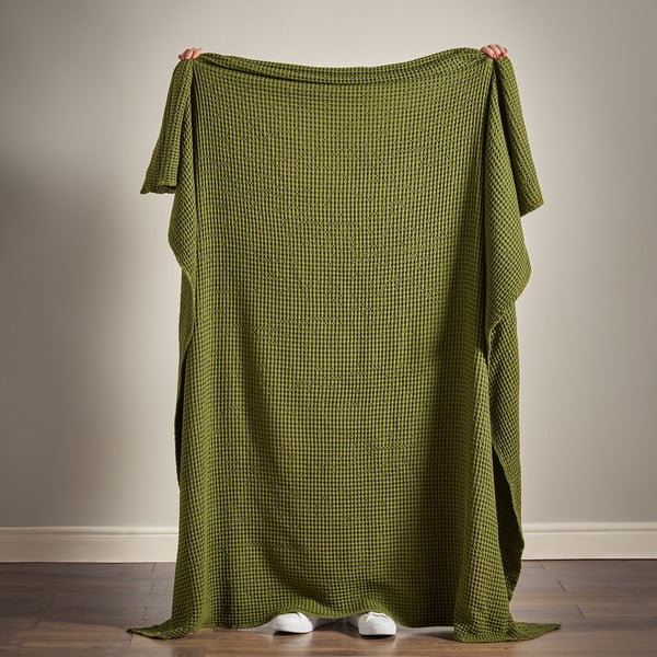 Zöld pamut takaró 150x200 cm Jaipur Chunky Waffle – Pineapple Elephant-image-2