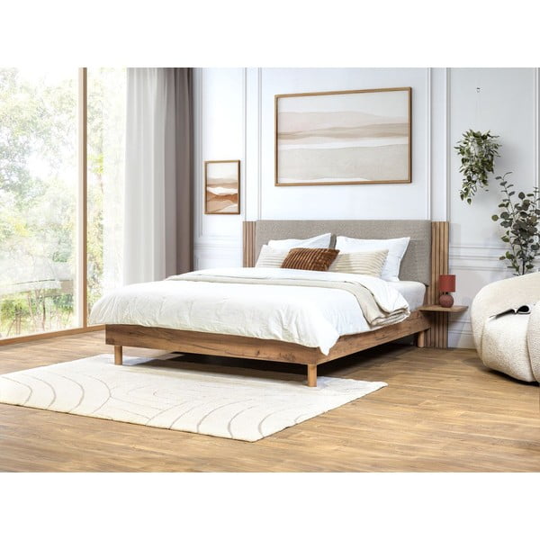 Világosszürke franciaágy ágyráccsal 140x190 cm Lior – Bobochic Paris-image-1