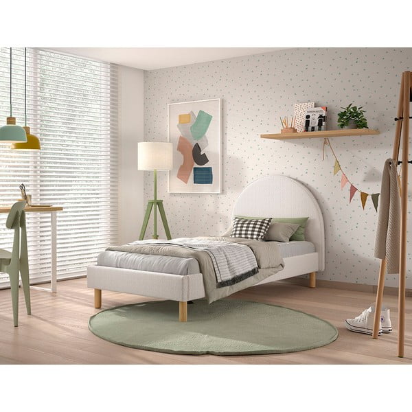 Fehér kárpitozott egyszemélyes ágy ágyráccsal 90x200 cm MOON – Vipack-image-1