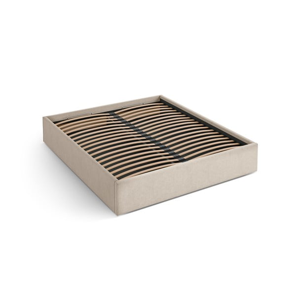 Világosbarna kárpitozott ágyneműtartós-ágytámla nélkül franciaágy ágyráccsal 140x200 cm Susan – Micadoni 