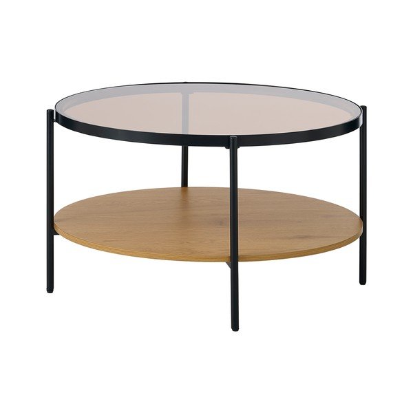 Natúr színű kerek dohányzóasztal üveg asztallappal ø 84 cm Hassel – Unique Furniture