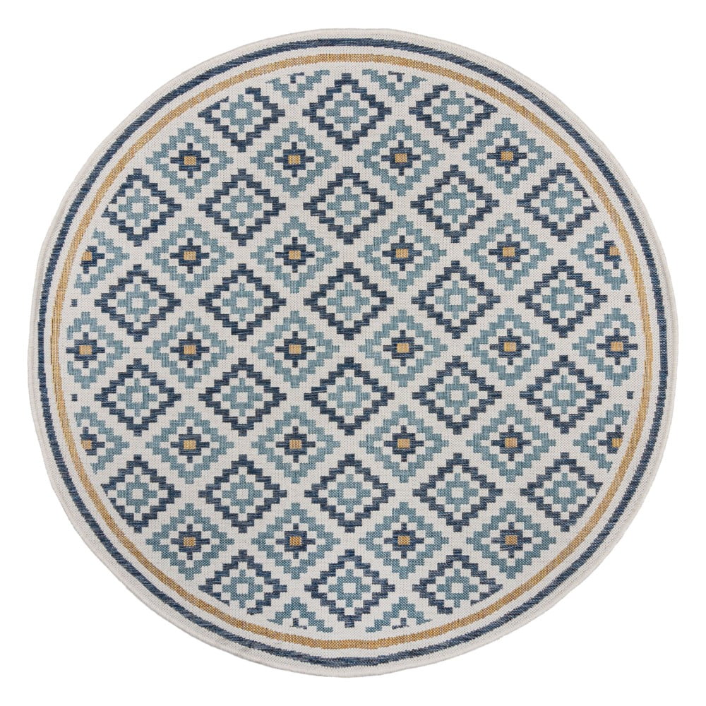 Sárga-kék kerek kültéri-beltéri szőnyeg ø 160 cm Zia Trellis Flair Rugs