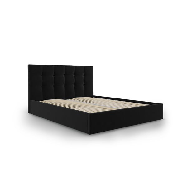 Nerin fekete bársony kétszemélyes ágy, 140 x 200 cm - Mazzini Beds