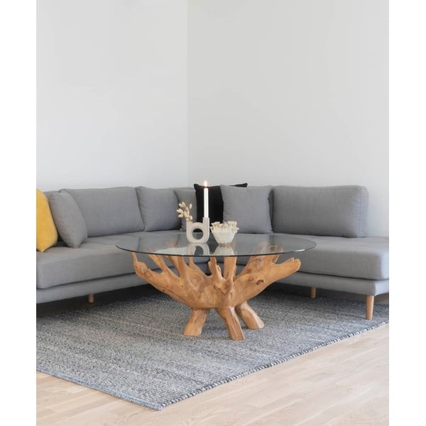 Natúr színű kerek dohányzóasztal üveg asztallappal ø 110 cm Amazonas – House Nordic-image-1