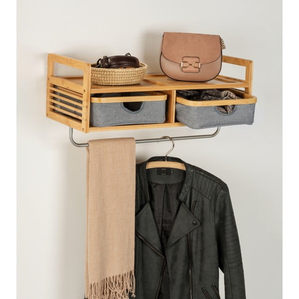 Szürke-natúr színű bambusz fali fogas polccal Bahari – Wenko-image-4