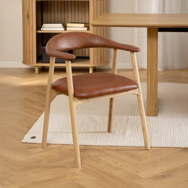 Konyakbarna-natúr színű bőrutánzat étkezőszék Addi – Actona-image-1