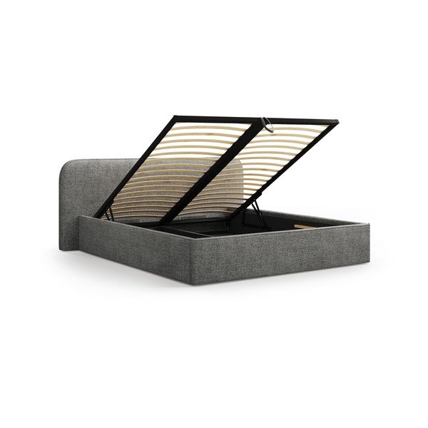 Sötétszürke kárpitozott ágyneműtartós franciaágy ágyráccsal 160x200 cm Elizabeth – Micadoni -image-2