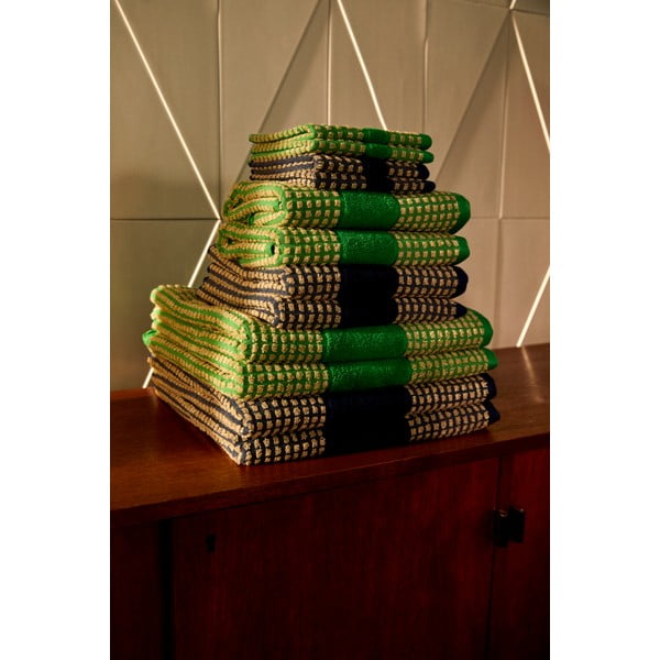 Zöld-bézs bio pamut fürdőlepedő 70x140 cm Check – JUNA-image-4