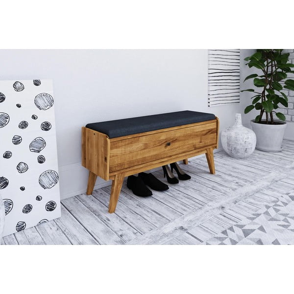 Tölgyfa pad tárolóhellyel, kék ülőrésszel Retro - The Beds-image-1