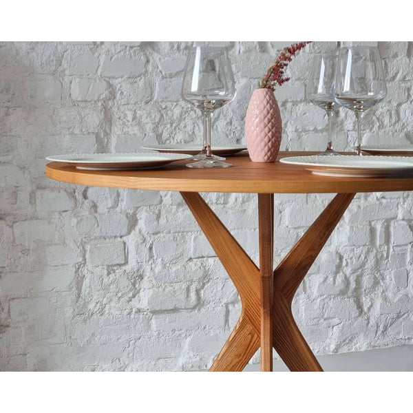 Kerek étkezőasztal kőrisfa dekoros asztallappal ø 90 cm Jubi – Ragaba-image-2