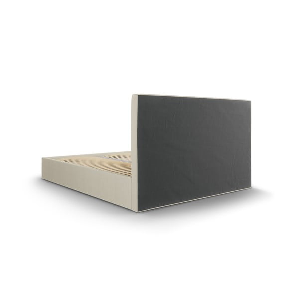 Bézs kárpitozott franciaágy tárolóhellyel ágyráccsal 180x200 cm Juniper – Mazzini Beds-image-4