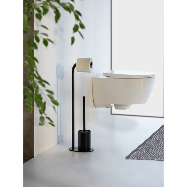 Fekete acél WC-papír tartó állvány WC-kefével Levante – Wenko-image-1