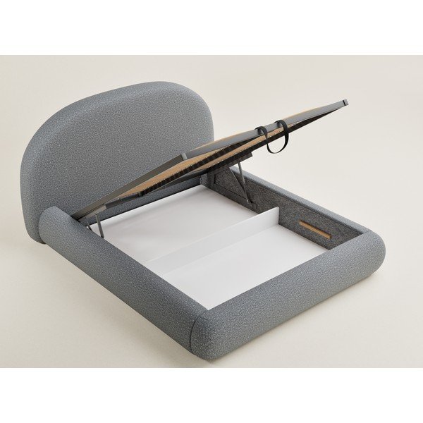 Szürke kárpitozott ágyneműtartós franciaágy ágyráccsal 140x200 cm Maumere – Maison de Rêve-image-3