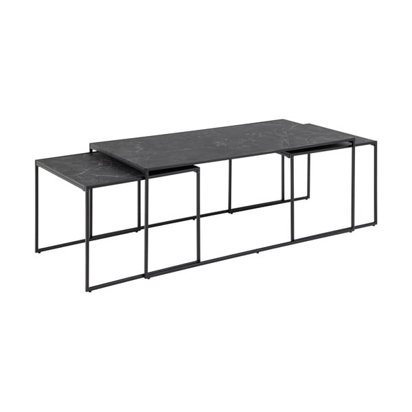 Matt fekete dohányzóasztal szett márvány dekoros asztallappal, 3 db-os 60x120 cm Infinity – Actona