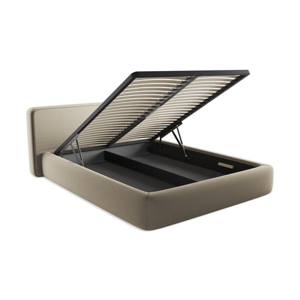 Bézs kárpitozott ágyneműtartós franciaágy ágyráccsal 160x200 cm Kiana – Makamii-image-3