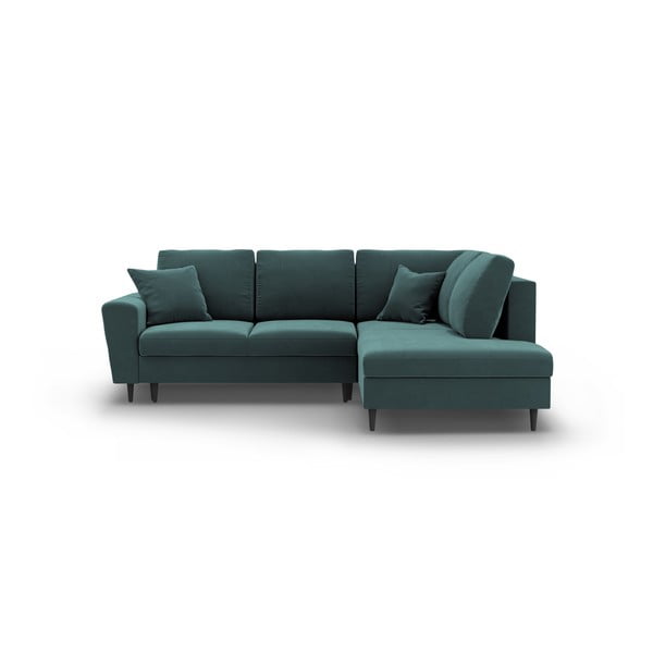 Petróleum színű bársony kinyitható tárolóhelyes sarokkanapé (jobb oldali-L alakú) Kyoto – Cosmopolitan Design