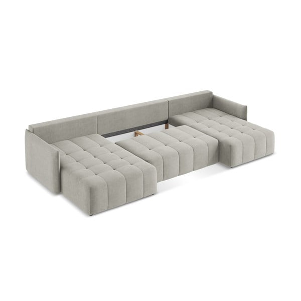 Világosszürke kinyitható-tárolóhelyes (U alakú) sarokkanapé Moku – Makamii-image-3