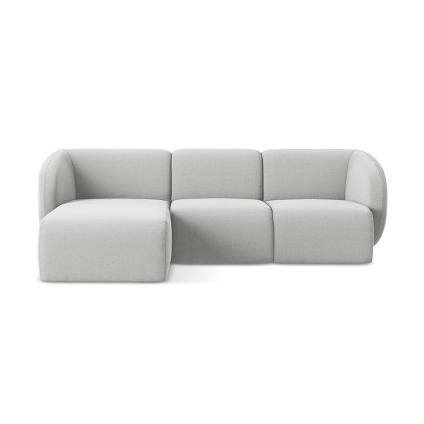 Világosszürke bársony sarokkanapé (bal oldali-heverő résszel) Lani – Makamii