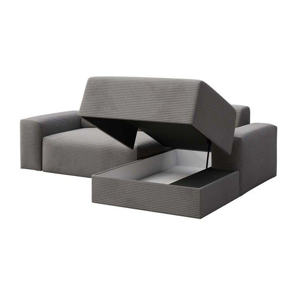 Szürke kordbársony kinyitható tárolóhelyes sarokkanapé (jobb oldali-heverő résszel) Villet – Rodier-image-3